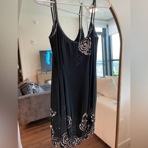 Vintage SILK Niteline by Della Roufogali black cocktail beaded and sequin dress.